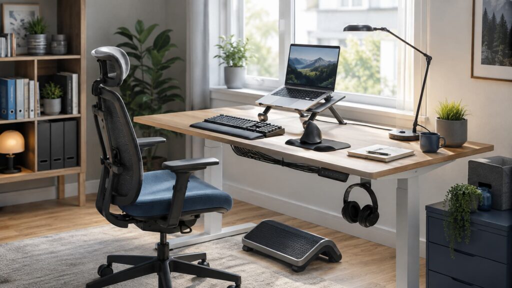 Akcesoria ergonomiczne do pracy zdalnej na domowym stanowisku home office